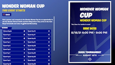 fortnite wonder woman cup start time