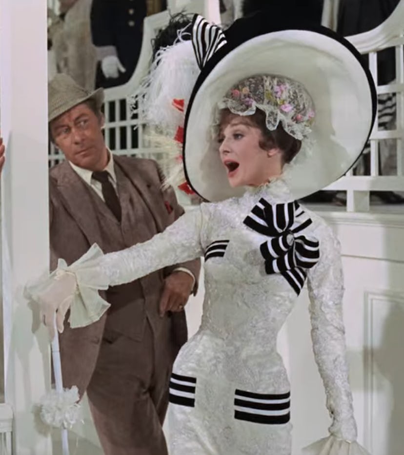 Rex Harrison and Audrey Hepburn as Henry Higgins and Eliza Doolittle.