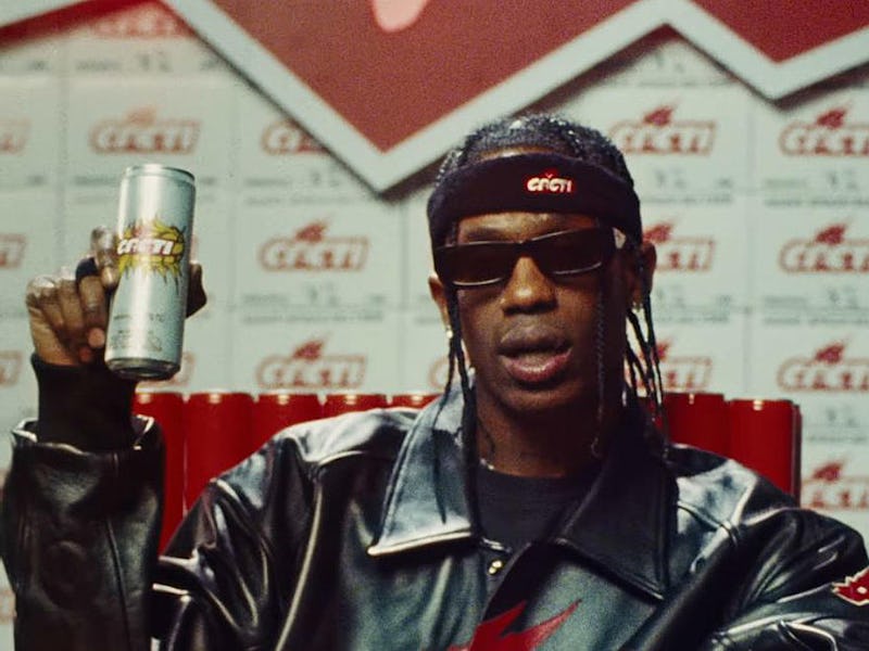 Travis Scott holding Cacti spiked seltzer