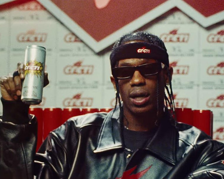 Travis Scott holding Cacti spiked seltzer