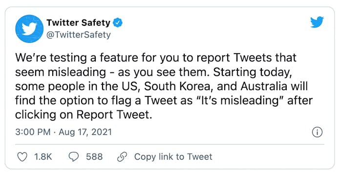 Twitter will allow users to report tweets for containing misinformation, such as false comments abou...