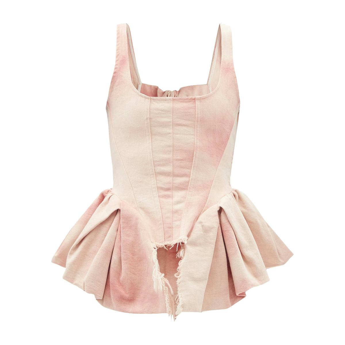 Marques Almeida Tie-Dye Peplum-Side Organic-Cotton Corset Top