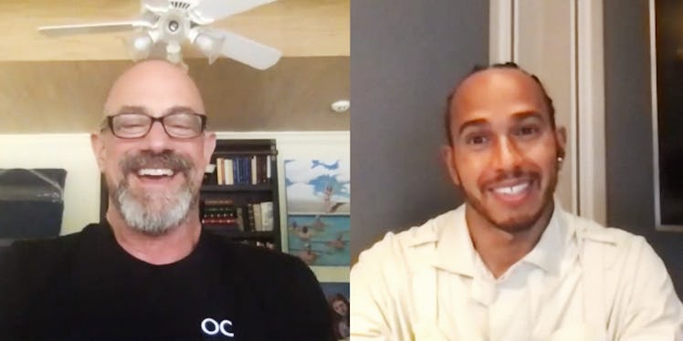 Christopher Meloni and Lewis Hamilton on Zoom