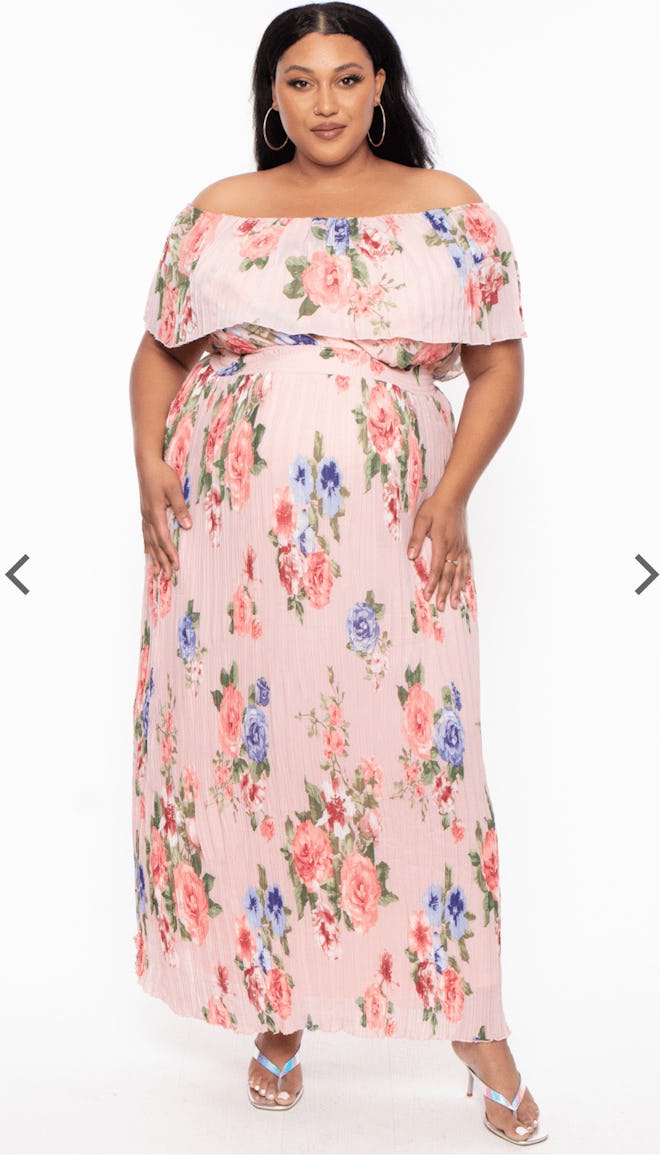 Maternity Daisy Off The Shoulder Maxi Dress - Pink