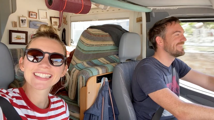 A couple driving through Spain in an RV