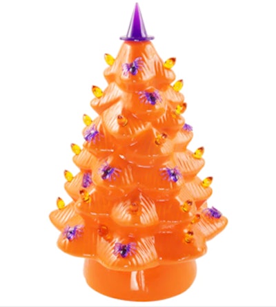 14" Orange Ceramic Halloween Tree with Bulbs