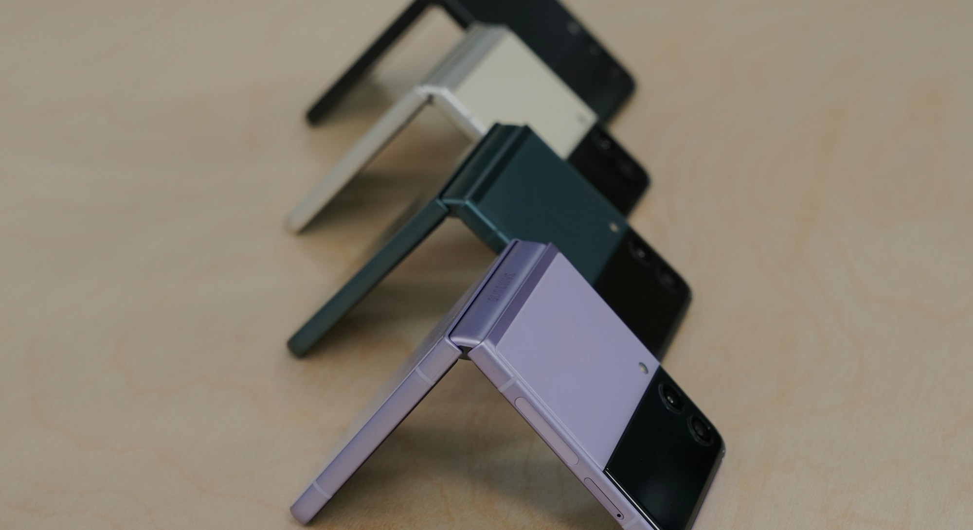 Samsung Galaxy Z Flip 3 folding phone lined up