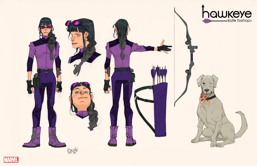 Sketches of Kate Bishop's Hawkeye costume