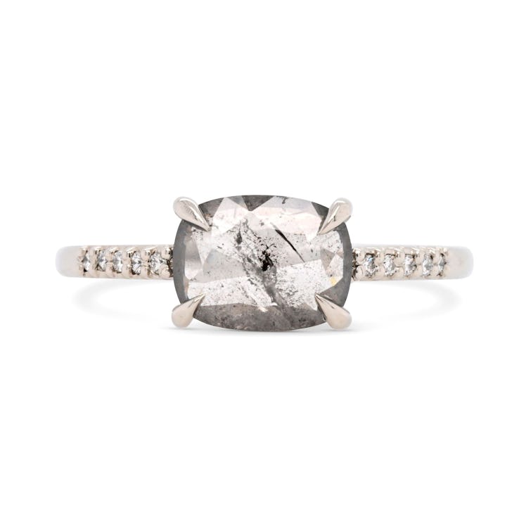 0.96 Eva Salt & Pepper Cushion Diamond Engagement Ring with Pavé Diamond  from Valerie Madison.