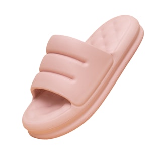 A pink puffy slipper