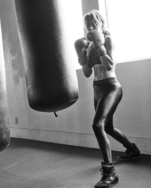 Halle Berry training box next to a punching bag