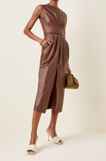 Tipp Gathered Leather Midi Dress