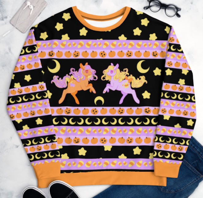 Flat lay sweater with ponies and Halloween details 
