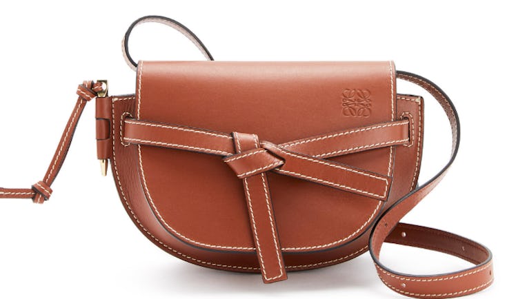 Loewe's mini gate dual saddle bag in natural calfskin. 