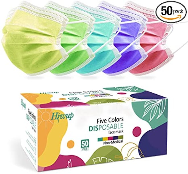 HIWUP Five Colors Disposable Face Masks (50-Pack)