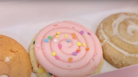 A box of Crumbl Cookies like what you'd see in a TikTok review.