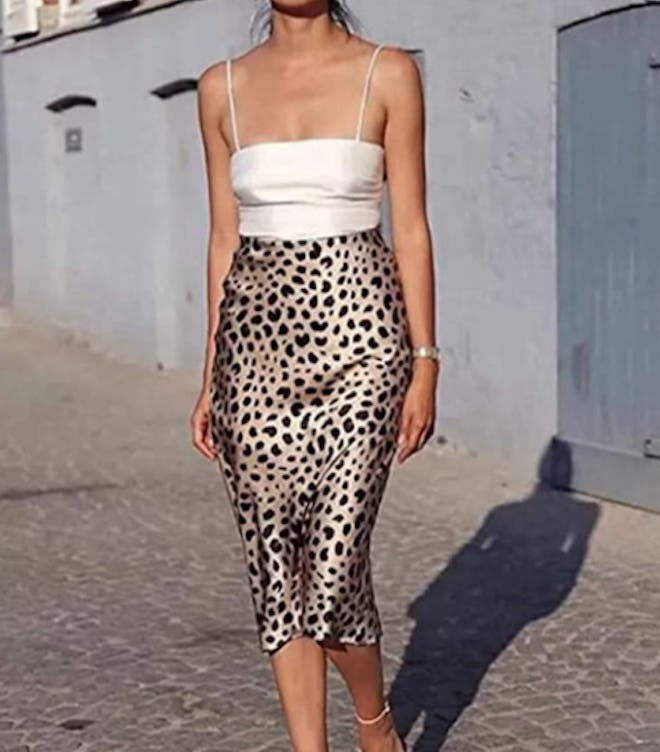Soowalaoo High Waist Leopard Midi Skirt