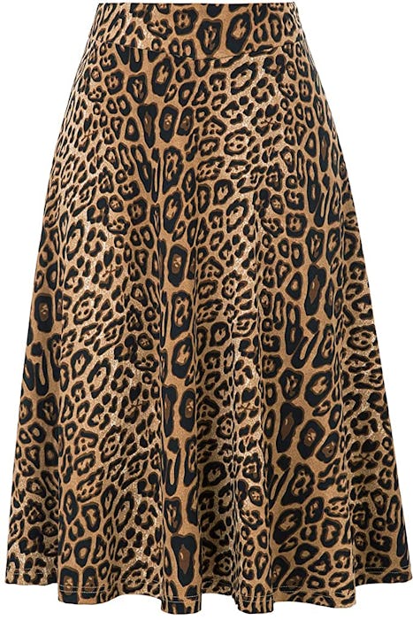 Kate Kasin Flared Stretchy Midi Skirt High Waist Jersey Skirt