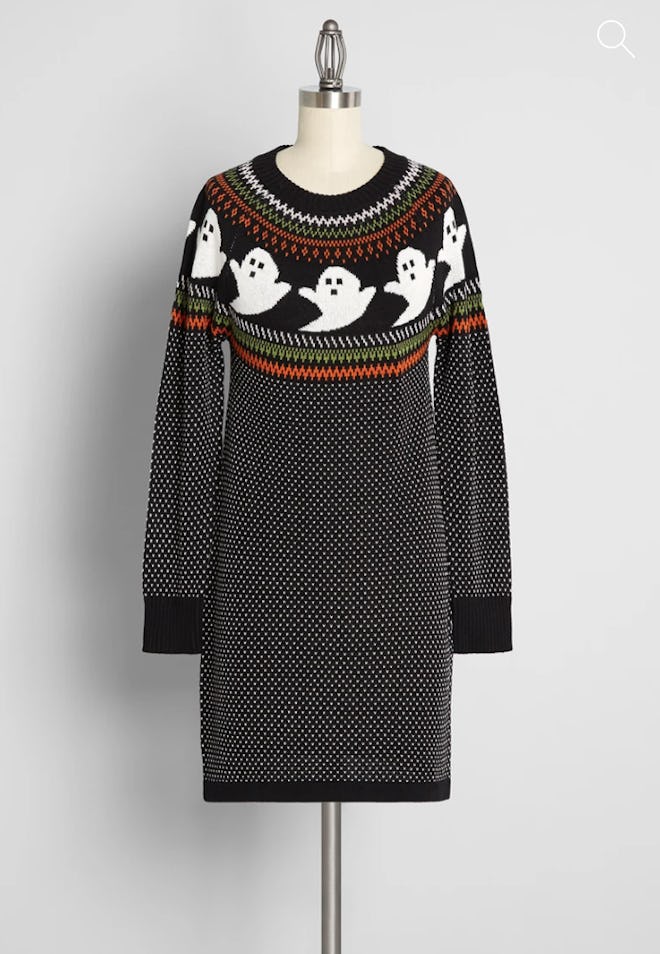 Mannequin display; sweater dress featuring ghosts 