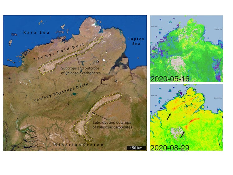 Satellite map of methane emissions over Siberia