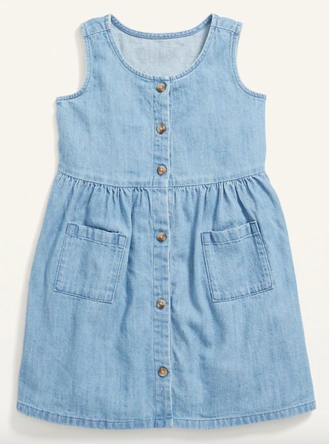Fit & Flare Button-Front Chambray Utility Dress
