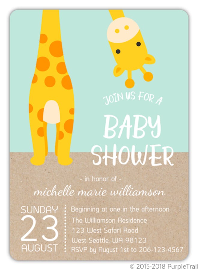 Peek-a-Boo Giraffe Safari Baby Shower Invitation
