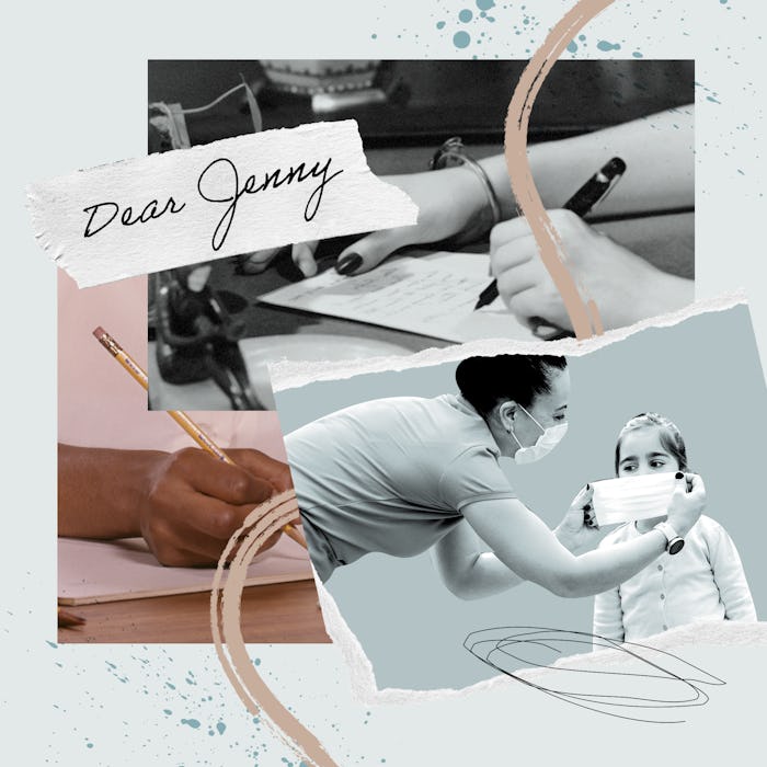 A collage featuring a woman's hand writing a letter, the words "Dear Jenny," and a photo of a woman ...