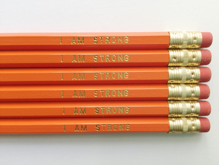 I Am Strong Gold Foil Orange Pencils