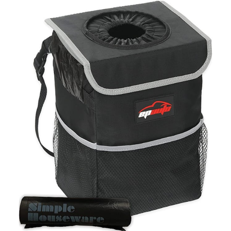 EPAuto Waterproof Car Trash Can with Lid and Storage Pockets