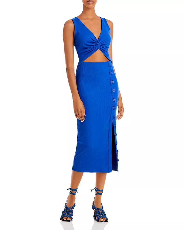 Royal blue ribbed cutout midi dress from FORE, available to shop on Bloomingdale's.