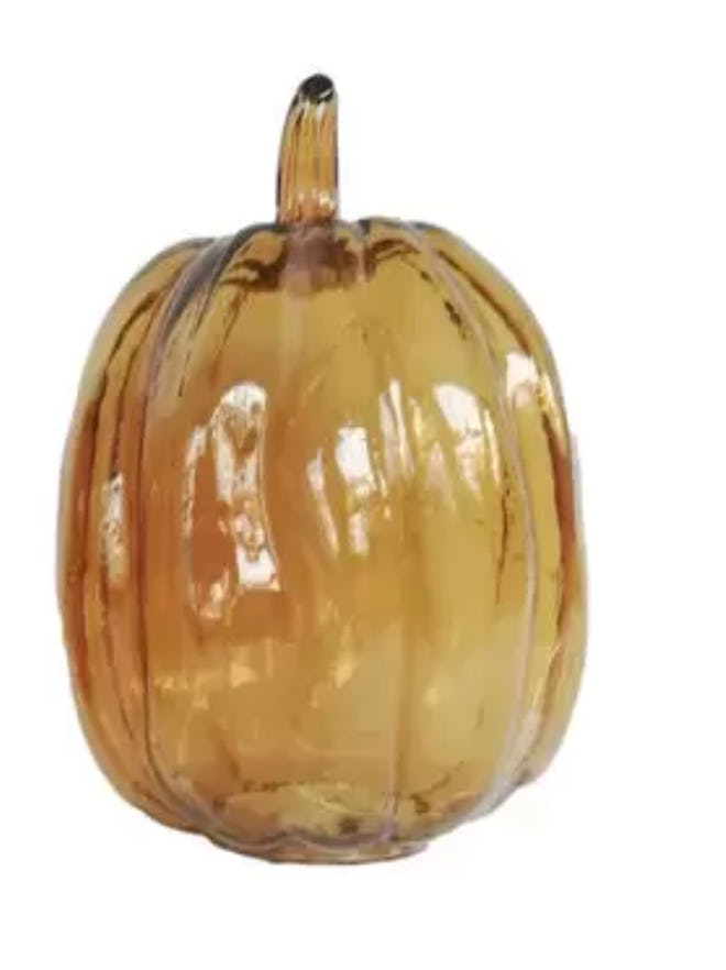Image of decorative glass pumpkin with interior lights. 