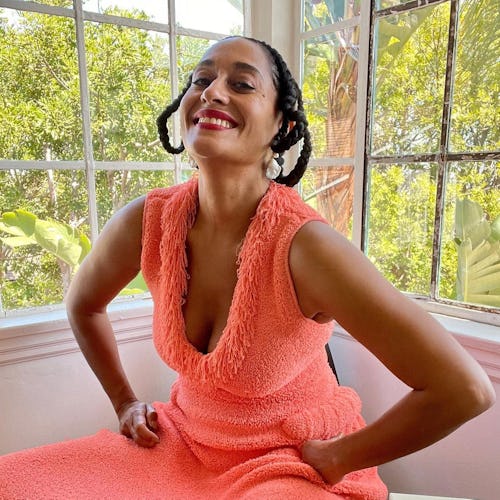 Traee Ellis Ross wears coral 'towel' dress from Bottega Veneta on Instagram, May 26, 2021.