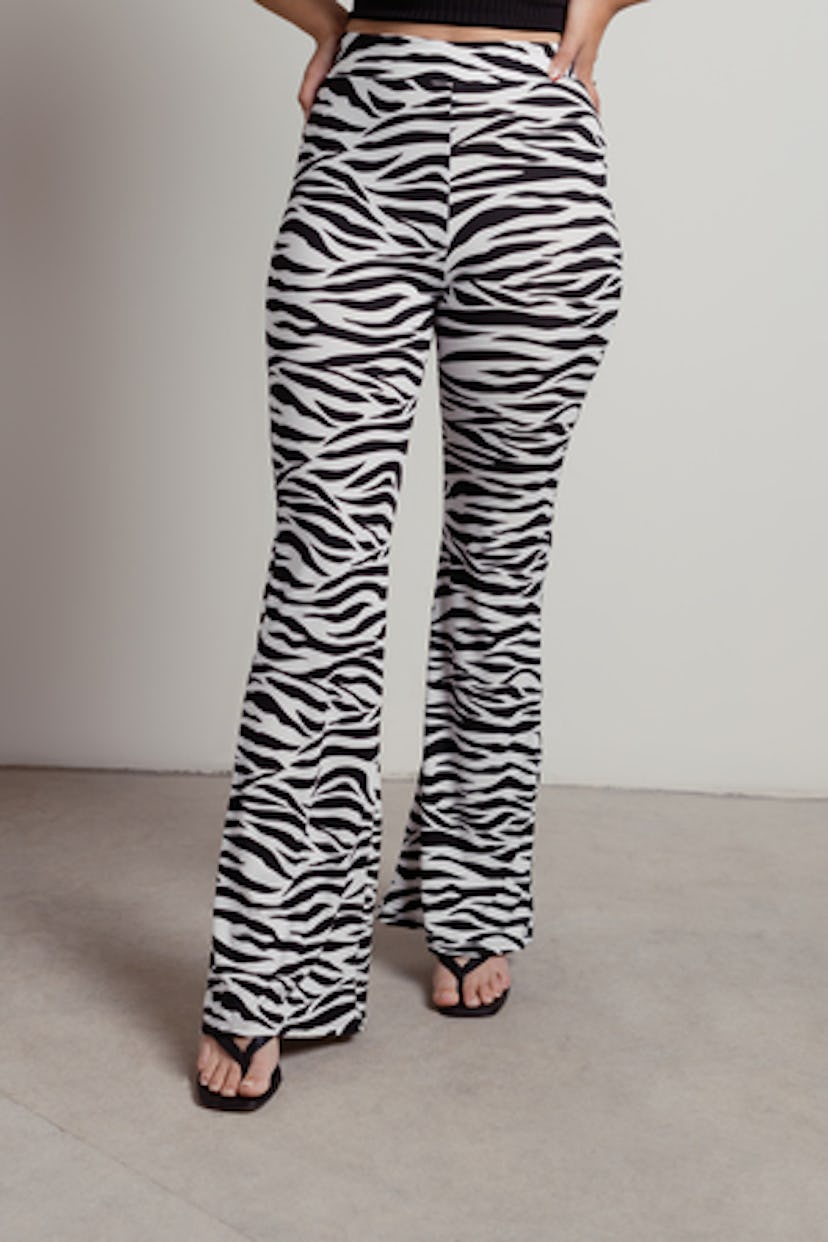 Dominique Ribbed Zebra Wide Leg Pants