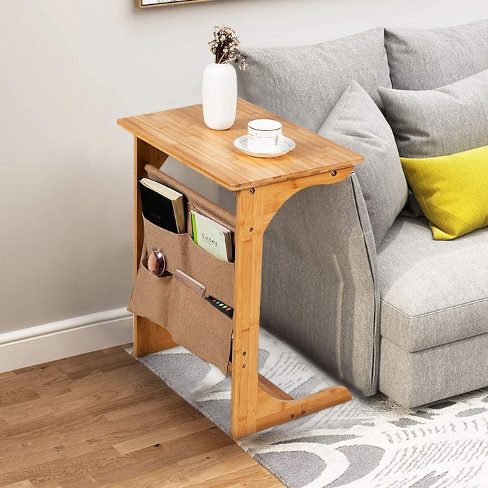 Tangkula Bamboo Sofa Snack End Table