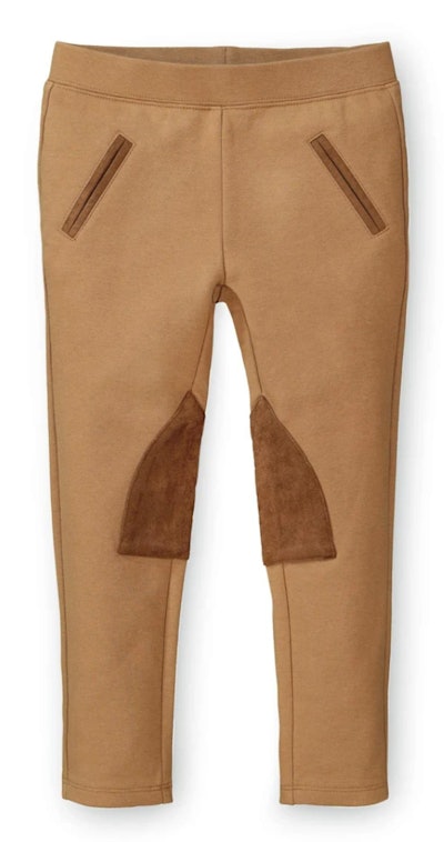 Image of camel-colored pants with faux-suede knee patches.