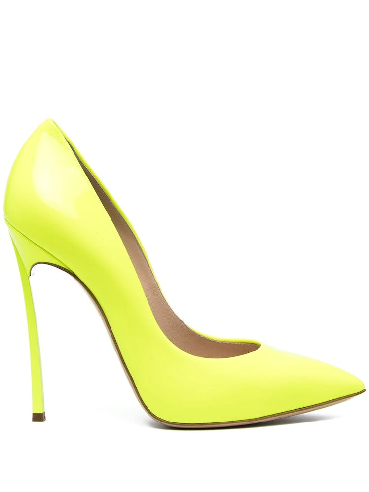 Casadei Blade 115mm patent leather pumps in neon yellow, available to shop on Farfetch.