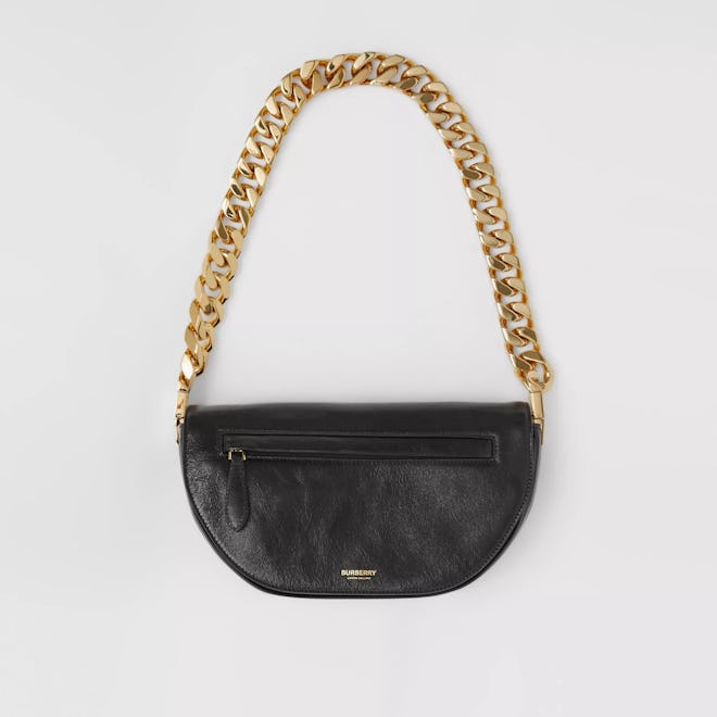 Small Burberry Olympia bag in black lambskin.