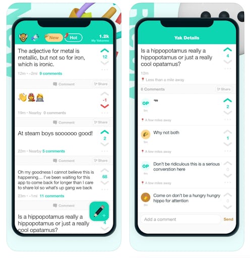 Screenshots from the recently relaunched Yik Yak app. Here's how to download Yik Yak..