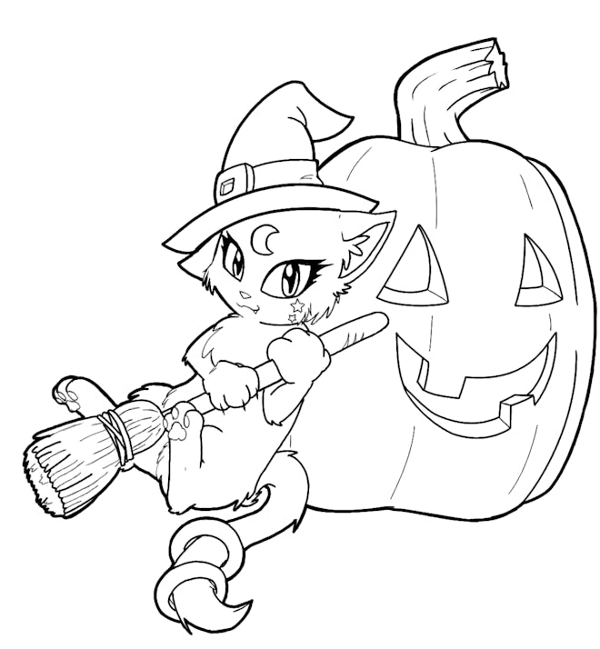 Cat Witch Coloring Page