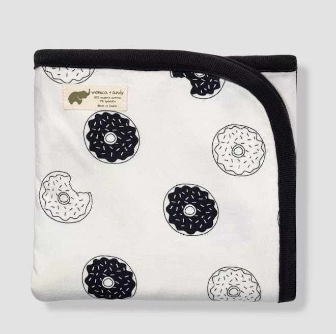 Swaddle blanket; white with black and white donuts