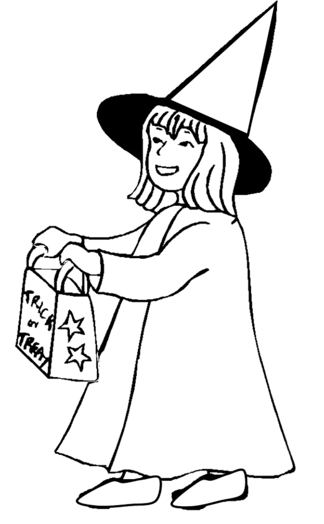 Witch Trick Or Treating Coloring Page