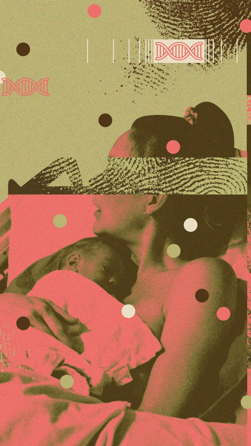Collage of a mother holding her baby and kissing her toddler daughter