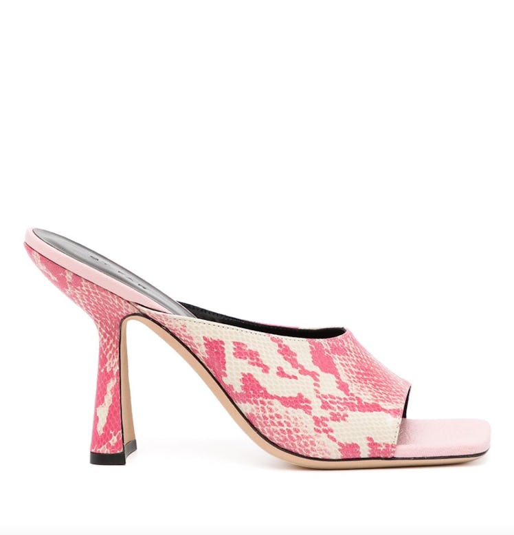 zaya snakeskin print mules