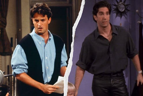 See the guy outfits from 'Friends' that epitomize '90s fashion, from layered tees and dad jeans to v...