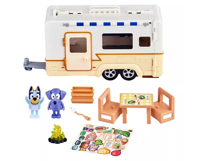 'Bluey' Camper playset; Bluey, Jean Luc, Camper, and accessories