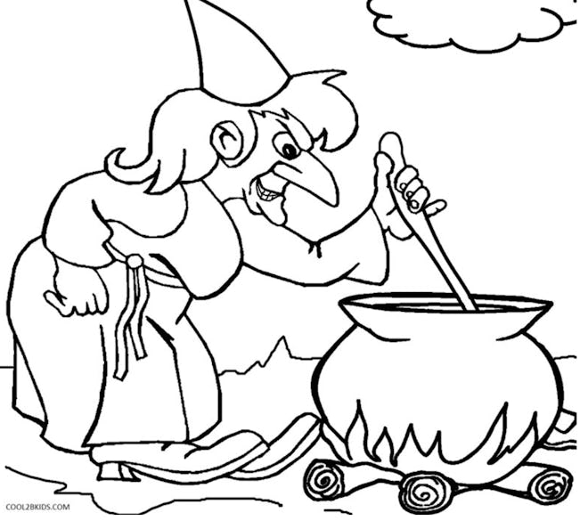 Witch With Cauldron Coloring Page