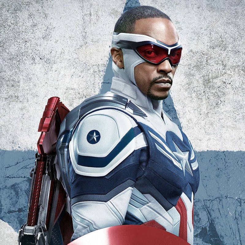 The falcon in his captain america costume, on the set of captain america 4