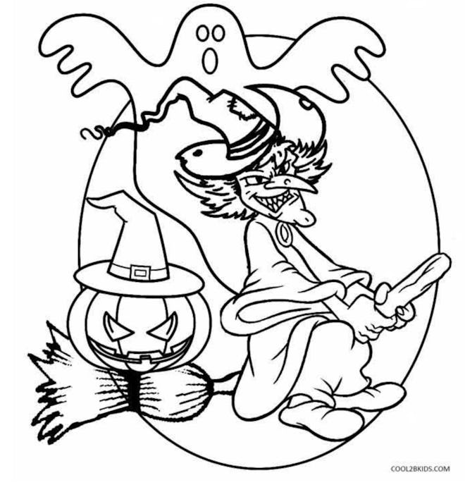 Ghost, Witch, Pumpkin Coloring Page