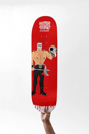 Liquid Death x Tony Hawk blood-infused skateboard