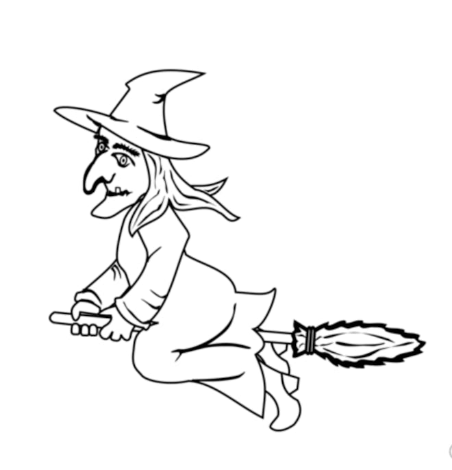 Witch Flying On A Broomstick Coloring Page